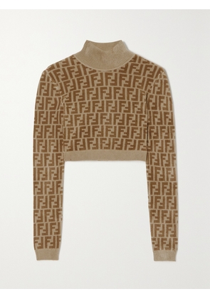 FENDI - Printed Stretch-velvet Cropped Turtleneck Sweater - Brown - IT36,IT38,IT40,IT42,IT44,IT46