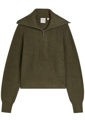 Varley Maura Ribbed Half-zip Knit Sweatshirt - Olive - M (UK12 / M)