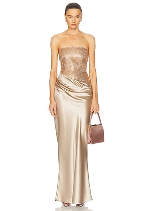 Retrofete Alexandra Dress in Latte - Metallic Copper. Size XS (also in L, M, S, XL).