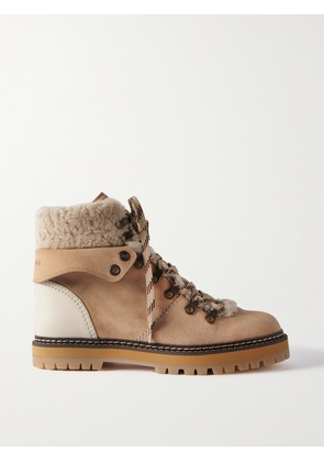 SEE BY CHLOÉ - Eilieen Shearling-lined Suede And Leather Ankle Boots - Cream - IT35,IT36,IT37,IT38,IT39,IT40,IT41,IT42