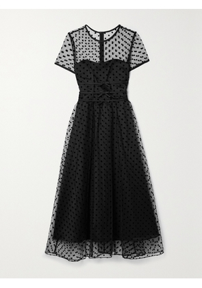 HVN - Scarlett Bow-embellished Flocked Tulle And Satin Midi Dress - Black - US0,US2,US4,US6,US8,US10,US12