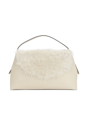 Toteme Shearling T-Lock Top Handle Bag in Ecru - Ivory. Size all.
