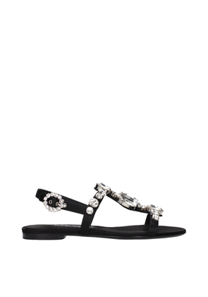 Dolce & Gabbana Black Satin Flat Sandals - EU37/US7