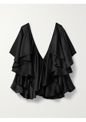 INTERIOR - Jane Ruffled Silk-satin Blouse - Black - x small,small,medium,large