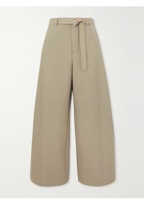 Sacai - Cropped Belted Satin-trimmed Woven Straight-leg Pants - Neutrals - 1,2,3,4