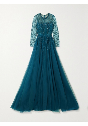 Jenny Packham - Constantine Embellished Sequined Tulle Gown - Blue - UK 8,UK 10,UK 12,UK 14,UK 16,UK 18