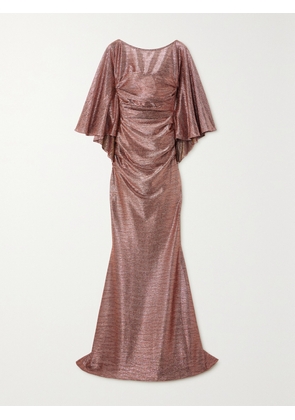 TALBOT RUNHOF - Cape-effect Ruched Glittered Voile Gown - Pink - US2,US4,US6,US8,US10,US12,US14,US16,US18