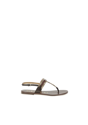 Gucci Brown Calf Leather Bos Taurus Flat Sandals - EU37.5/US7.5
