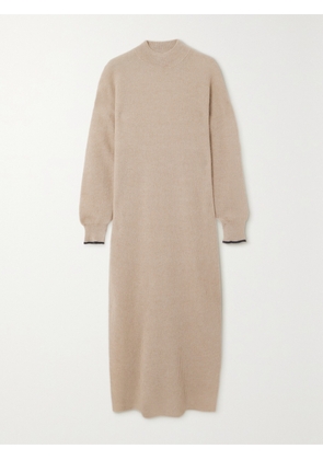 Brunello Cucinelli - Ribbed Alpaca And Cotton-blend Midi Dress - Neutrals - xx small,x small,small,medium,large,x large
