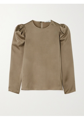 FRAME - Gathered Recycled-satin Blouse - Brown - xx small,x small,small,medium,large,x large