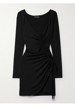 LOUISA BALLOU - Summer Solstice Wrap-effect Ruched Stretch-jersey Mini Dress - Black - x small,small,medium,large,x large