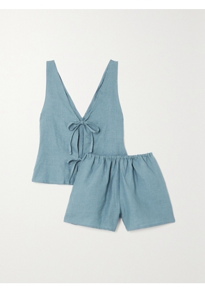 Deiji Studios - Two Tie Linen Tank And Shorts Set - Blue - XS/S,S/M,M/L,L/XL