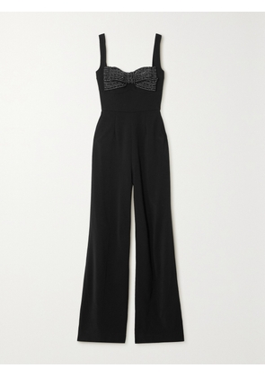 Saloni - Rachel Embellished Silk-trimmed Cady Jumpsuit - Black - UK 4,UK 6,UK 8,UK 10,UK 12,UK 14,UK 16