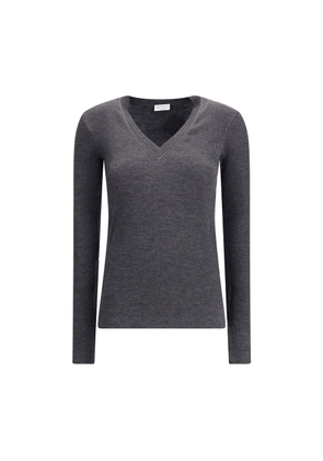 Long sleeve wool ribbed jersey T-shirt with shiny trim - XS