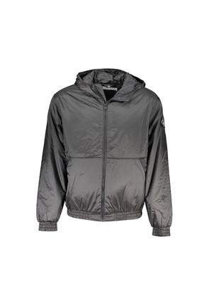 Sleek Black Hooded Jacket with Contrast Detail - M