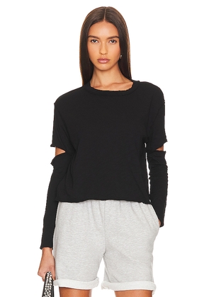 Bobi Elbow Cut Long Sleeve Top in Black. Size L. Also in M, XS.