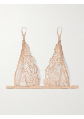 Kiki de Montparnasse - Juliette Satin-trimmed Embroidered Tulle Soft-cup Triangle Bra - Brown - x small,small,medium,large