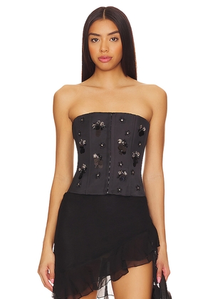 GUIZIO Embellished Satin Corset in Black. Size M. Also in XS, XXS.