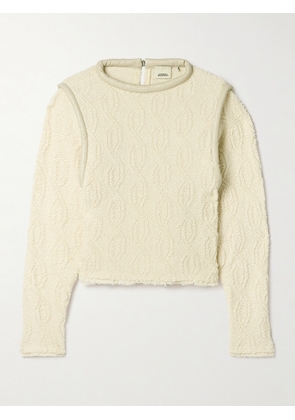 Isabel Marant - Ladiva Leather-trimmed Cable-knit Wool-blend Bouclé Sweater - Ecru - FR 34,FR 36,FR 38,FR 40,FR 42,FR 44