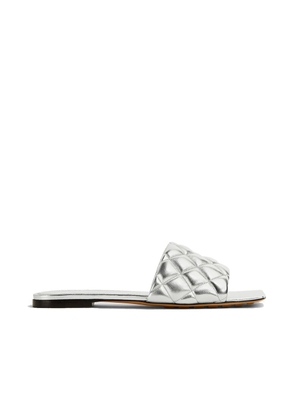 Bottega Veneta Silver Calfskin Flat Sandals - EU36/US6