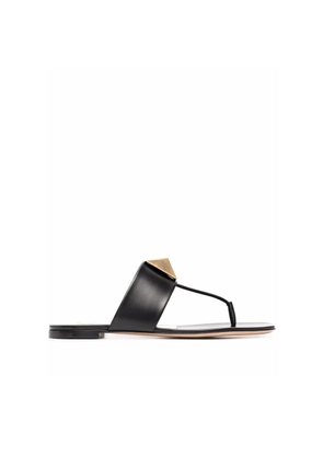 Valentino Garavani Black Leather Flat Sandals - EU37.5/US7.5