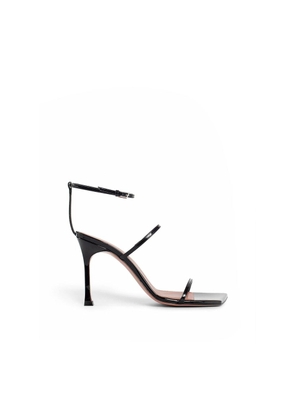 Amina Muaddi Black Calfskin Stiletto Heel Sandals - EU35/US5