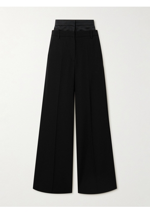 Erdem - Satin-trimmed Grain De Poudre Wool Wide-leg Pants - Black - UK 6,UK 8,UK 10,UK 12,UK 14,UK 16