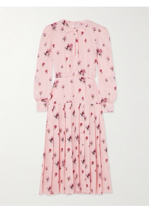 Alessandra Rich - Bow-detailed Floral-print Silk Crepe De Chine Midi Dress - Pink - IT36,IT38,IT40,IT42,IT44,IT46