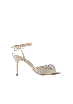 Manolo Blahnik Beige Silk Stiletto Heel Sandals - EU35/US5