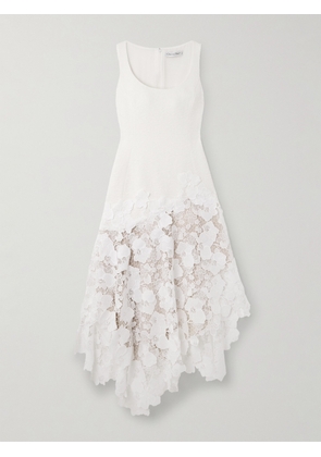 Oscar de la Renta - Asymmetric Cotton And Wool-blend Bouclé And Guipure Lace Dress - Ivory - US0,US2,US4,US6