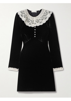 DÔEN - Lisbeth Lace-trimmed Embellished Velvet Mini Dress - Black - xx small,x small,small,medium,large,x large,xx large
