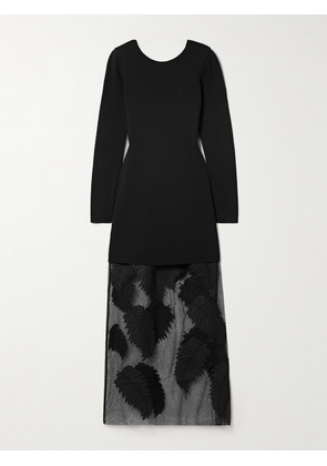 Aje - Wilder Layered Stretch-knit And Embroidered Mesh Maxi Dress - Black - xx small,x small,small,medium,large,x large