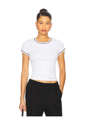DONNI. Baby Rib Contrast Tee in White. Size S. Also in XS.