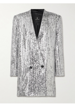 Anine Bing - Veneda Double-breasted Sequined Satin Mini Dress - Silver - x small,small,medium,large