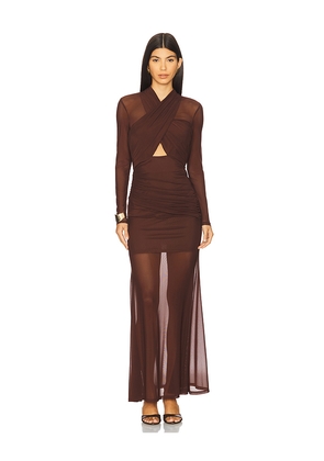 Bardot Veria Wrap Mesh Maxi Dress in Chocolate. Size 2. Also in 6.