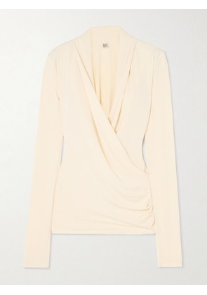 TOTEME - Wrap-effect Draped Stretch-jersey Top - Ecru - xx small,x small,small,medium,large,x large