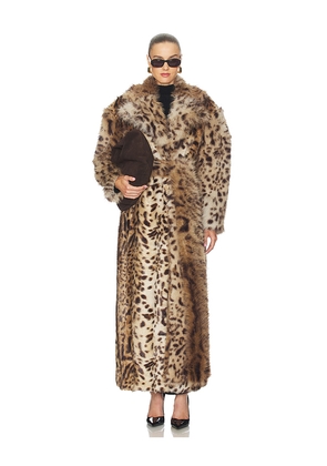 AKNVAS Kassel Faux Fur Lynx Long Coat in Tan. Size 10. Also in 2, 4, 6, 8.