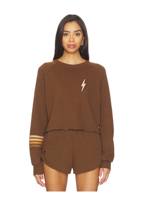 Aviator Nation Bolt Rugby Stitch Cropped Crew Sweatshirt in Brown. Size M. Also in S, XL/1X, XS.