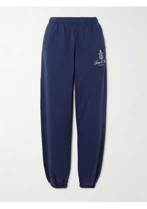 Sporty & Rich - Vendome Embroidered Cotton-jersey Track Pants - Blue - x small,small,medium,large,x large