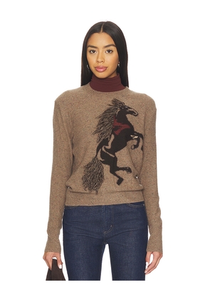 Autumn Cashmere Intarsia Horse Crew Sweater With Fringe in Brown. Size M. Also in S.