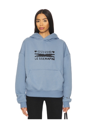 GUIZIO x REVOLVE x Le Sserafim Hearts Graphic Pull Over Hoodie in Blue. Size M. Also in S, XS, XXS.