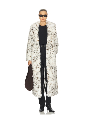 Apparis Gabrielle Snow Leopard Maxi Coat in White. Size M. Also in S.