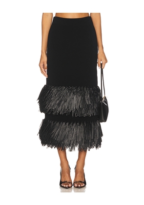 Aje Agave Knit Raffia Midi Skirt in Black. Size L. Also in M, S, XL, XS, XXS.