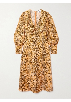 GANNI - Leopard-print Crepe Midi Dress - Yellow - DK32,DK34,DK36,DK38,DK40,DK42,DK44