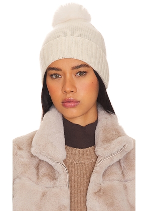 Hat Attack Cashmere Cuff Slouchy Beanie With Faux Pom in Ivory.