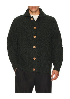 Beams Plus Cardigan Alan Patchwork in Green. Size M. Also in S, XL.