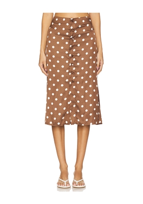 Free People Analise Printed Midi Skirt in Brown. Size 10. Also in 4, 6.