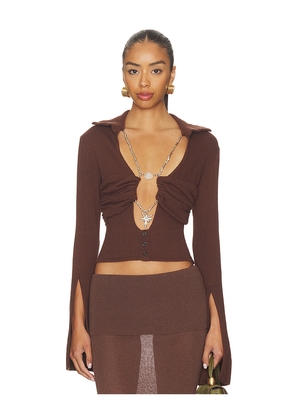 Di Petsa La Davina Knit Long Sleeve Top in Brown. Size L. Also in S, XS.