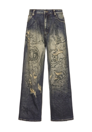 Jaded London Grafitti Colossus Washed Jeans in Blue. Size 34. Also in 36.