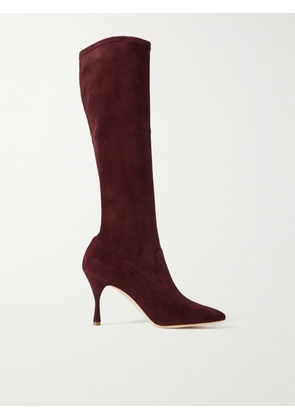 Manolo Blahnik - Pamfilo 90 Stretch-suede Knee Boots - Burgundy - IT34,IT35,IT35.5,IT36,IT36.5,IT37,IT37.5,IT38,IT38.5,IT39,IT39.5,IT40,IT40.5,IT41,IT41.5,IT42